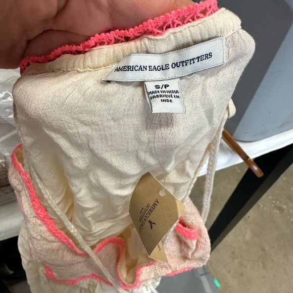 Cream Camisole with Pink Ruched Neckline and Spaghetti Straps - Picture 5 of 11